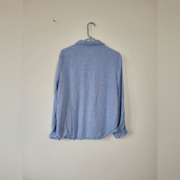 Orvis Linen Blend Button Up Blouse Top Cornflower Blue Summer Lightweight Large - Picture 7 of 9
